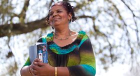 A woman who uses a food pantry going back to school.