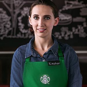 Kirsten in Starbucks apron