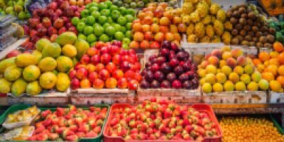 A well-stocked fresh food market