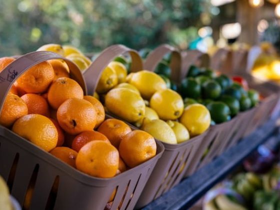 baskets of oranges, lemons and limes
