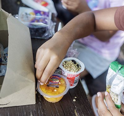 A child eating a meal.