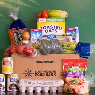 A box of fresh food from the South Michigan Food Bank