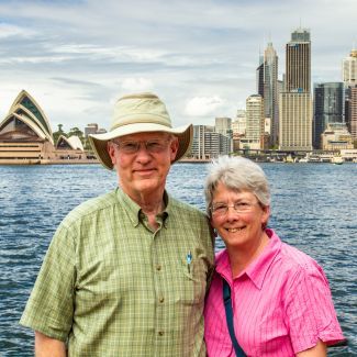 Dave and Sue in front of the Sydney Opera House.