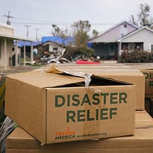 Food boxes at a disaster food distribution