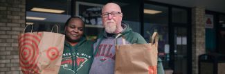 Open Door Pantry recipients with groceries