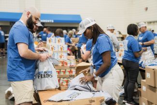 Volunteers helping at a food bank.