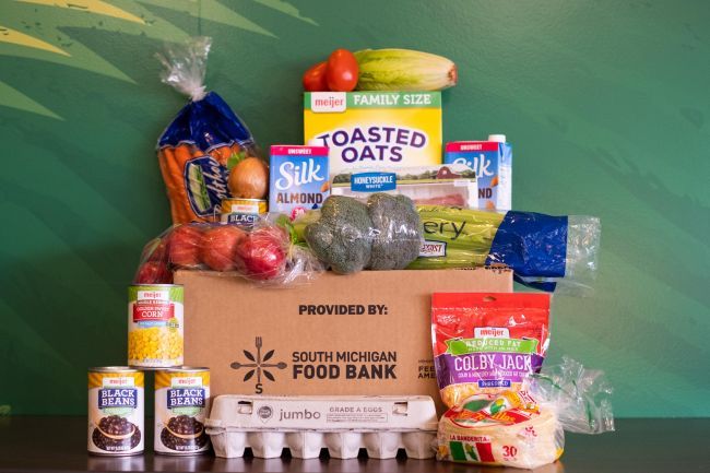 A box of fresh food from the South Michigan Food Bank