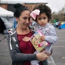 Louella and her mother at a food bank