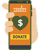 Icon of a hand holding a phone with a donation form.