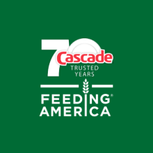 Company logos for Cascade and Feeding America .